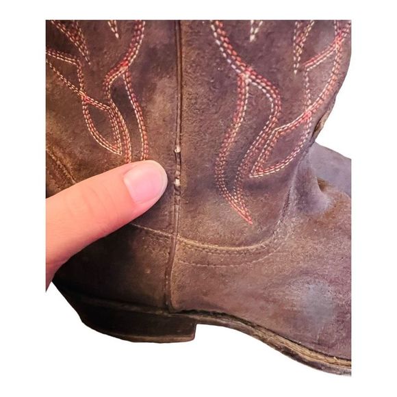 Frye Billy stitch cowgirl western boots brown with orange stitching design sz 9 - Picture 6 of 16